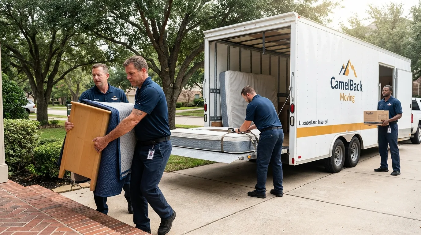 Crew loading residential truck for cross-state move from Myrtle Point, OR